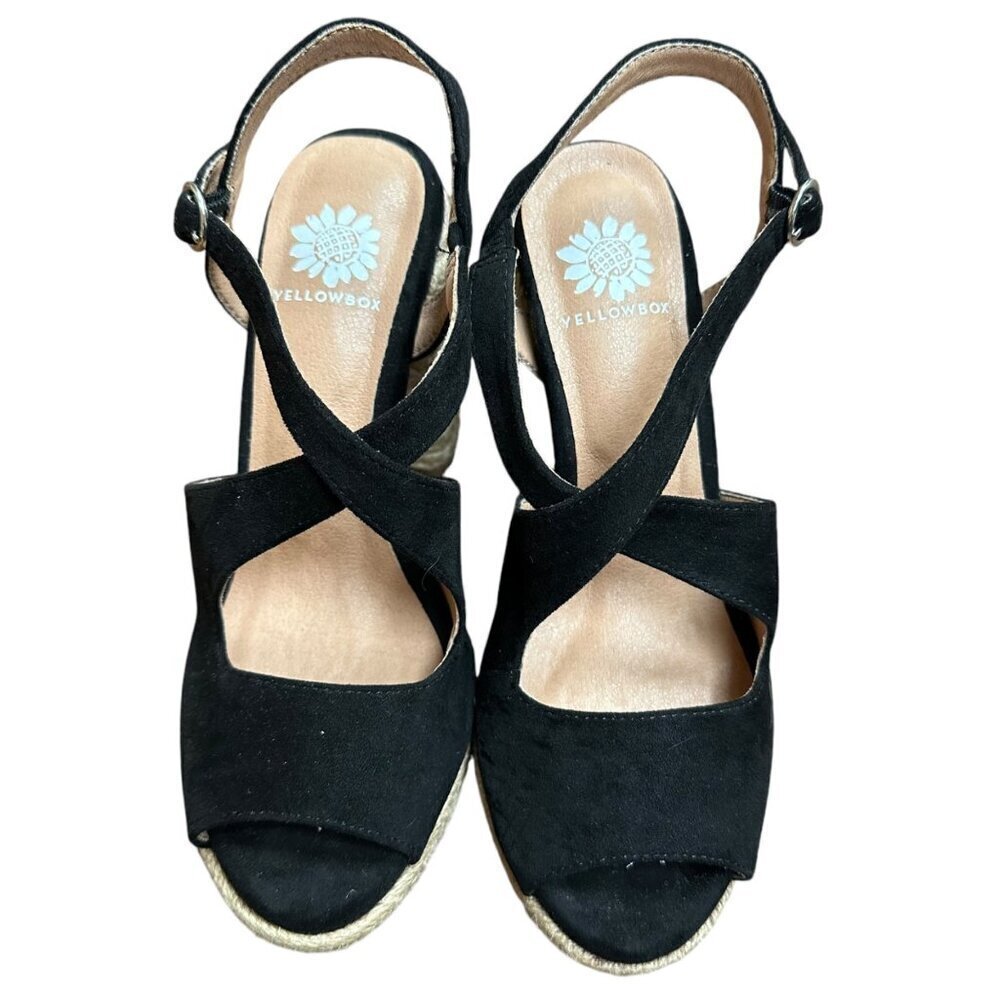 Yellow Box Amarie Black Suede Espadrille Block Heel‎ Shoe Sandal Size 6 - Picture 2 of 9